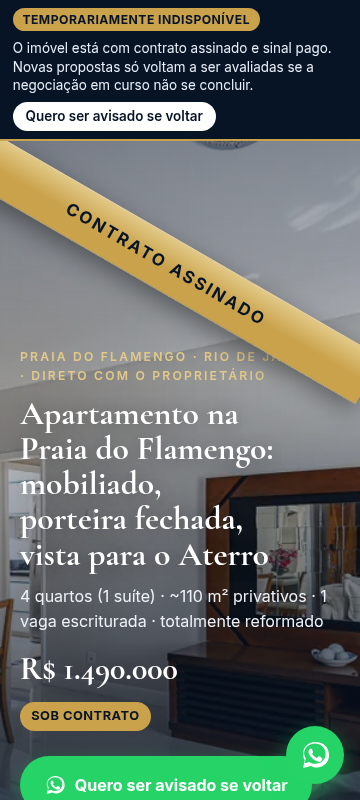 Versão mobile da página do imóvel